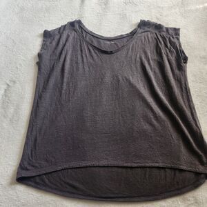 Eileen Fisher 100% Linen Scoop Neck High-Low Cap Sleeve Tee Gray Small